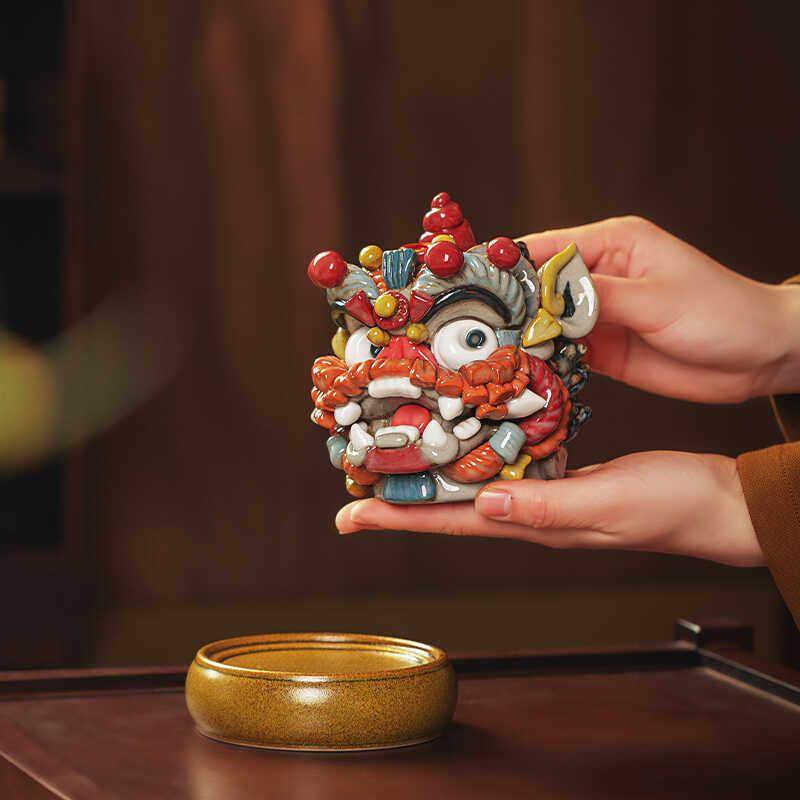景禧造广东国潮醒狮摆件手工陶瓷茶宠茶桌摆件倒流香香炉开业礼物,淘宝优惠券,粉丝福利购,淘宝优惠卷