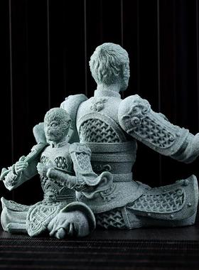 齐天大圣青砂石摆件斗战胜佛悟空茶宠禅意装饰品鱼缸微景造景道具