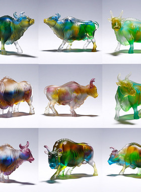 琉璃工艺品生肖牛摆件五牛纳福招财客厅办公室老板桌装饰乔迁礼品