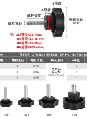 梅花手柄螺丝六星型胶木手拧螺栓星形螺丝钉机械手柄把手M6M8M10