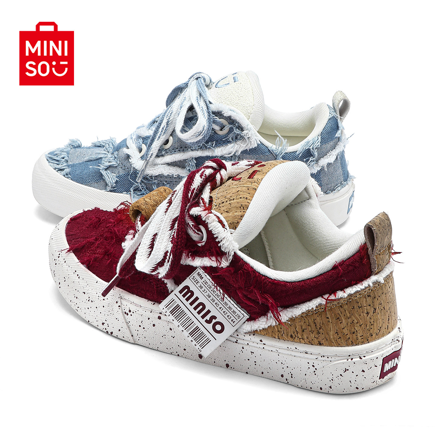 MINISO/名创优品鞋子男红蓝鸳鸯流苏面包鞋校园风情侣运动滑板鞋,淘宝优惠券,粉丝福利购,淘宝优惠卷