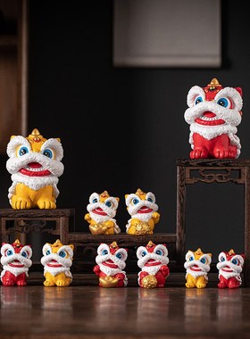 国潮招财进宝醒狮一对摆件创意醒狮高级感小众礼品办公室桌面装饰