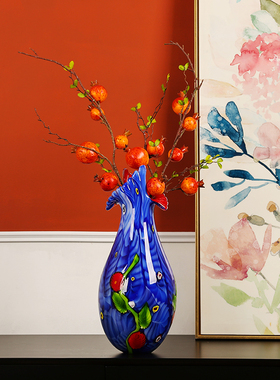 多彩琉璃蓝色艺术花瓶摆件客厅酒店餐桌插花花器玄关软装饰品摆设