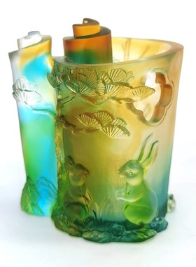 琉璃兔子摆件新中式客厅书房办公室桌面装饰品酒柜书架琉璃工艺品