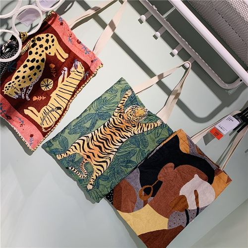 提花购物袋环保袋装饰文艺品控学生补习书包欧式棉线编织手提袋子 - 图1