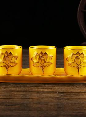 三连供水杯黄色白色三连杯佛堂前供杯圣水杯佛前净水杯贡佛杯子
