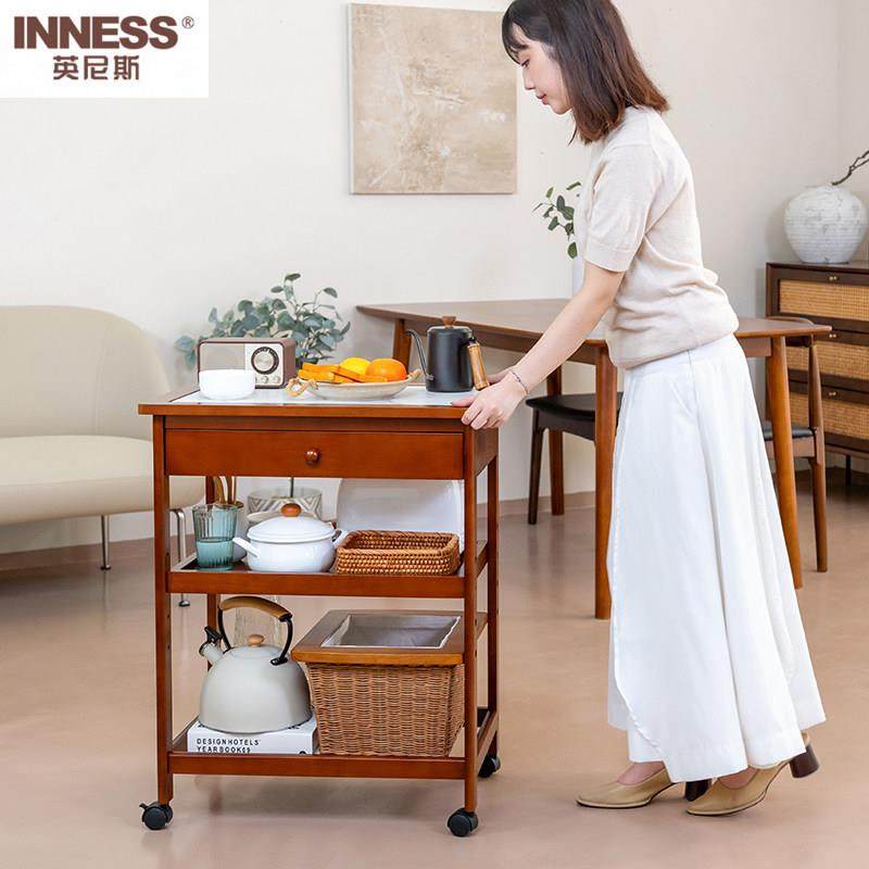 英尼斯 实木岩板移动茶水餐车厨房置物架酒水车蛋糕车餐厅小推车,淘宝优惠券,粉丝福利购,淘宝优惠卷