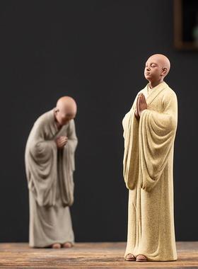 炼器 紫砂禅意佛系小和尚摆件创意陶瓷人物家居客厅茶室桌面装饰
