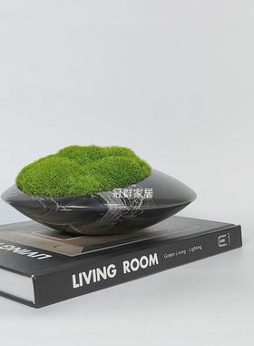 大理石永生苔藓绿植盆景简约新中式样板间办公室装饰摆件可定制尺
