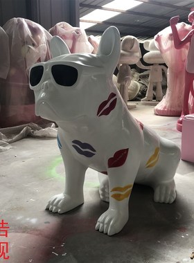 商场客厅迎宾户外法斗牛犬玻璃钢雕塑大摆件装饰创意狗落地美陈