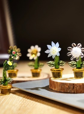 向阳小花朵手工琉璃小摆件创意桌面电脑显示器车载屏幕装饰品