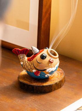 年年有鱼摆件情陶绪稳定面不倒翁桌倒流爱香EHG炉 可创意瓷锦鲤礼