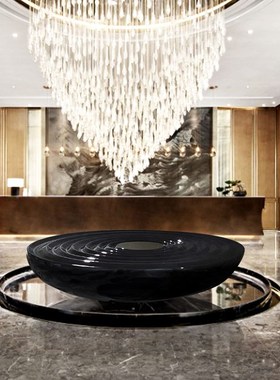 酒店雕塑摆件水波纹玻璃钢底座别墅售楼处大型落地大堂装饰品定制