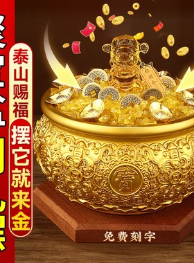 八方来财聚宝盆摆件招财聚财纯黄铜加厚百福缸公司店铺客厅家用