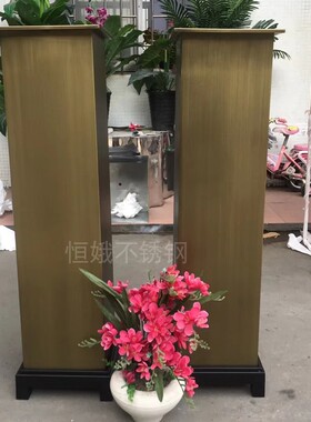 瓶 方形钵 金属器 拉丝香槟金金盆 落地盆