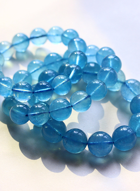 海蓝宝手链 女 天然魔鬼蓝多圈 冰种猫眼石手串水晶转运情侣