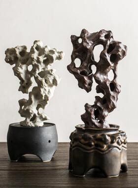 创意手工陶瓷太湖石香炉饰品假山饰品中国风客厅书房装饰陶瓷塔香