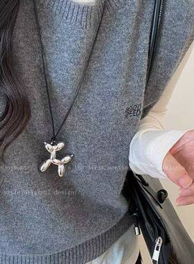 时髦百搭韩系皮绳项链女in小众设计感高级配饰秋冬长款毛衣锁骨链