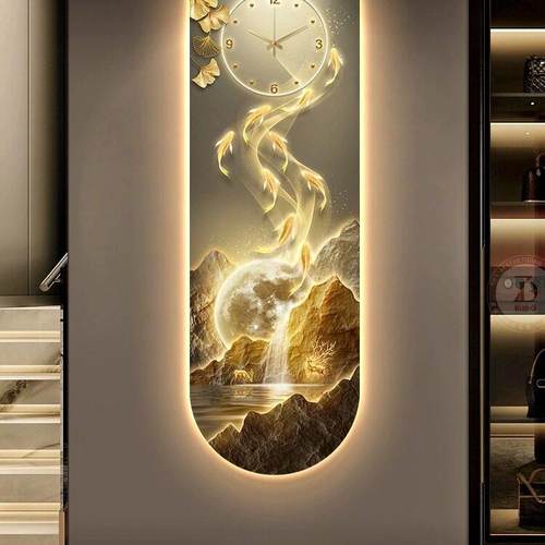 九鱼图带时钟表入户门玄关装饰画 画高级感壁灯现代轻奢走廊过道 - 图3