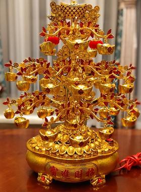 新款聚宝盆摇钱树带音乐旋转元宝摆件LED发财树乔迁开业春节礼品