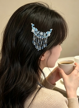 韩系清冷感蓝色超闪多层鸭嘴夹