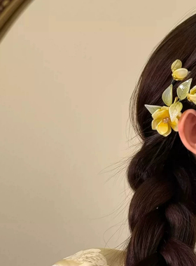新中式黄色琉璃花朵发夹女侧边夹