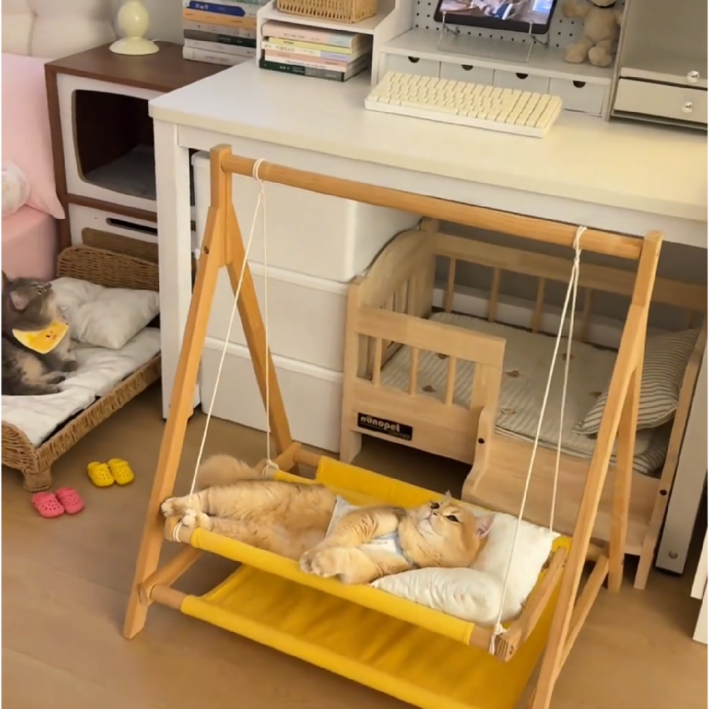 猫吊床悬挂式双层睡觉宠物四季摇木质秋千泰迪狗兔子离地拆洗摇篮,淘宝优惠券,粉丝福利购,淘宝优惠卷