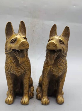 纯铜十二生肖狗大狼狗铜旺财狗客厅玄关家居装饰办公室工艺品摆件