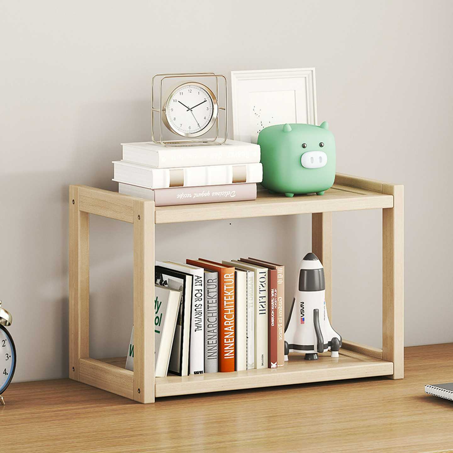 Desktop bookshelf storage rack office file rack small bedroom table solid wood simple bookcase wooden storage rack