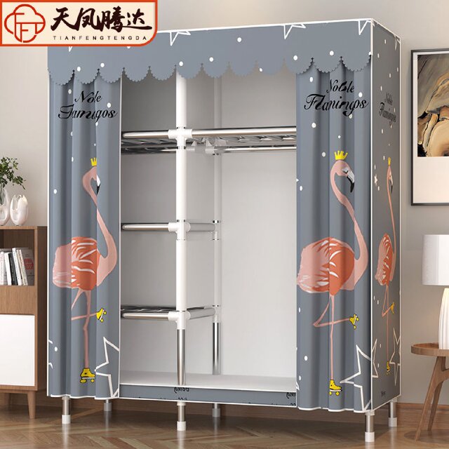 Simple wardrobe, household bedroom steel pipe thickened reinforced assembly, all steel frame cloth wardrobe rental housing storage Jiatai