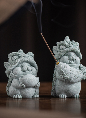 创意青砂石可爱治愈系招财猫吉祥物家居桌面装饰摆件线香插