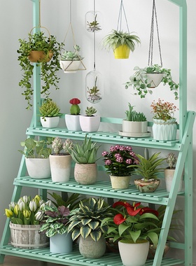 折叠花架子室内装饰实木质多层花架客厅落地式多肉花盆阳台置物架