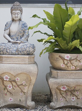 新中式禅意顶楼佛像摆件露台花园景观装饰别墅庭院半手工睡佛花盆