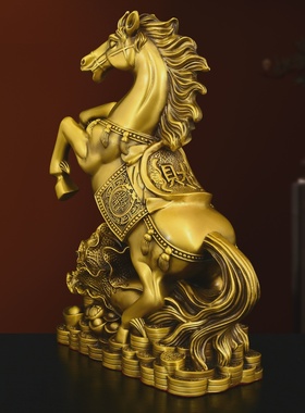 纯铜马上发财摆件铜马到成功摆件铜元宝生肖马铜十二生肖马跃马