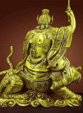 纯铜张天师铜像摆件家用供奉龙虎山天师像张道陵骑虎像祖师爷神像