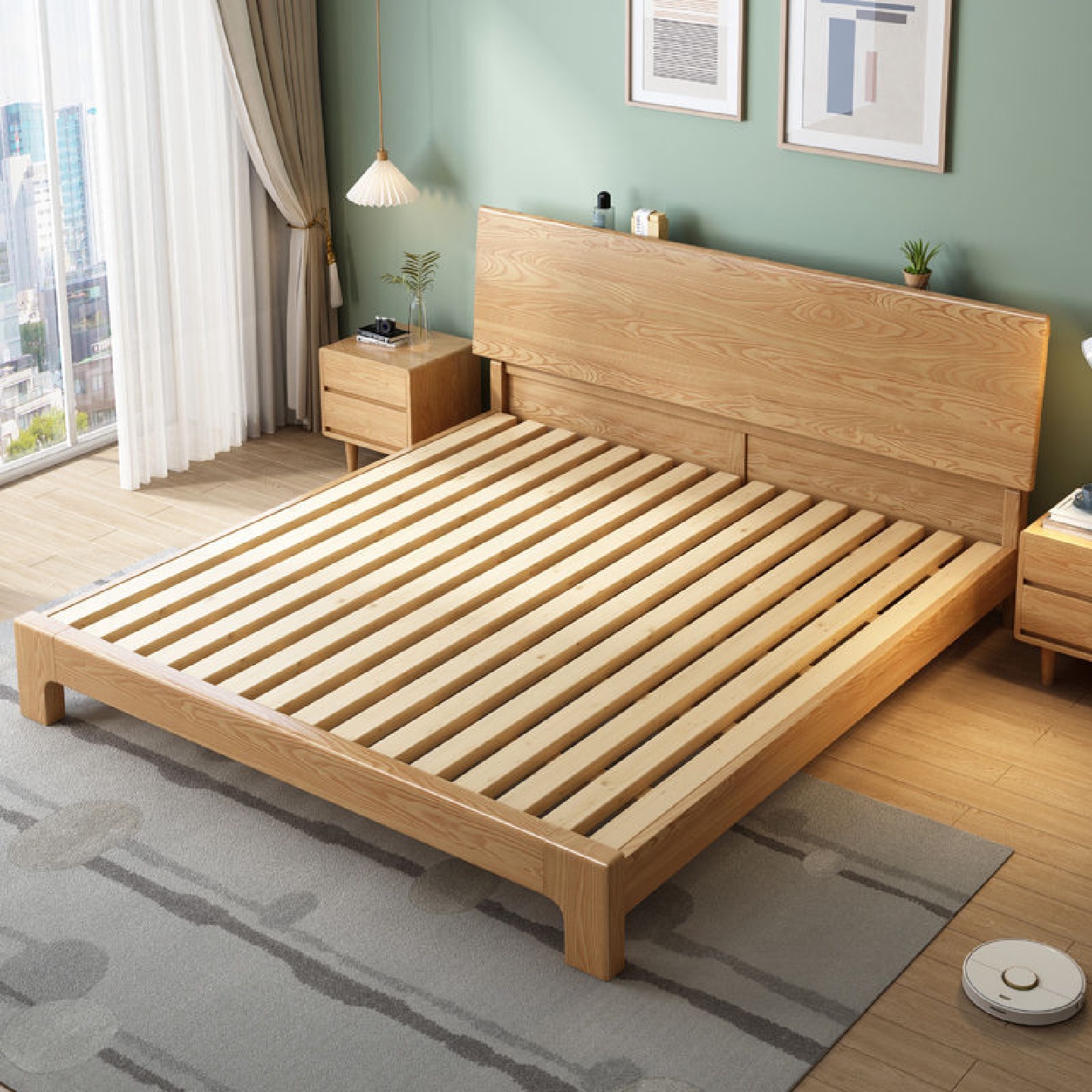 简约双人床全实木白蜡木北欧日式风格家用1.8米出租屋公寓1.5米床 - 图2