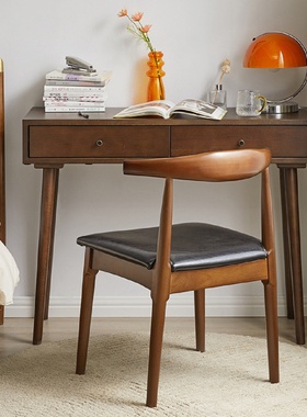 家逸实木书桌电脑台式桌小户型带抽办公学习桌家用卧室学生收纳