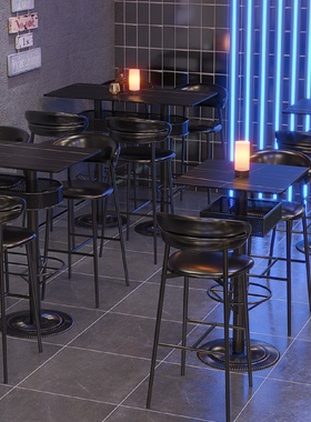 复古吧台椅子铁艺靠背高吧椅清吧酒吧椅小酒馆高脚桌椅组合商用