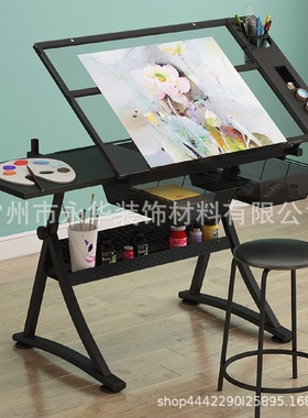 可升降书画绘图桌画图画案美术制图绘图桌美式书桌油画工作台桌子