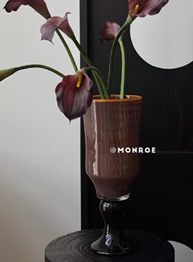 气泡高脚花瓶高端品质纯手工复古法式轻奢花瓶桌面插花装饰摆件