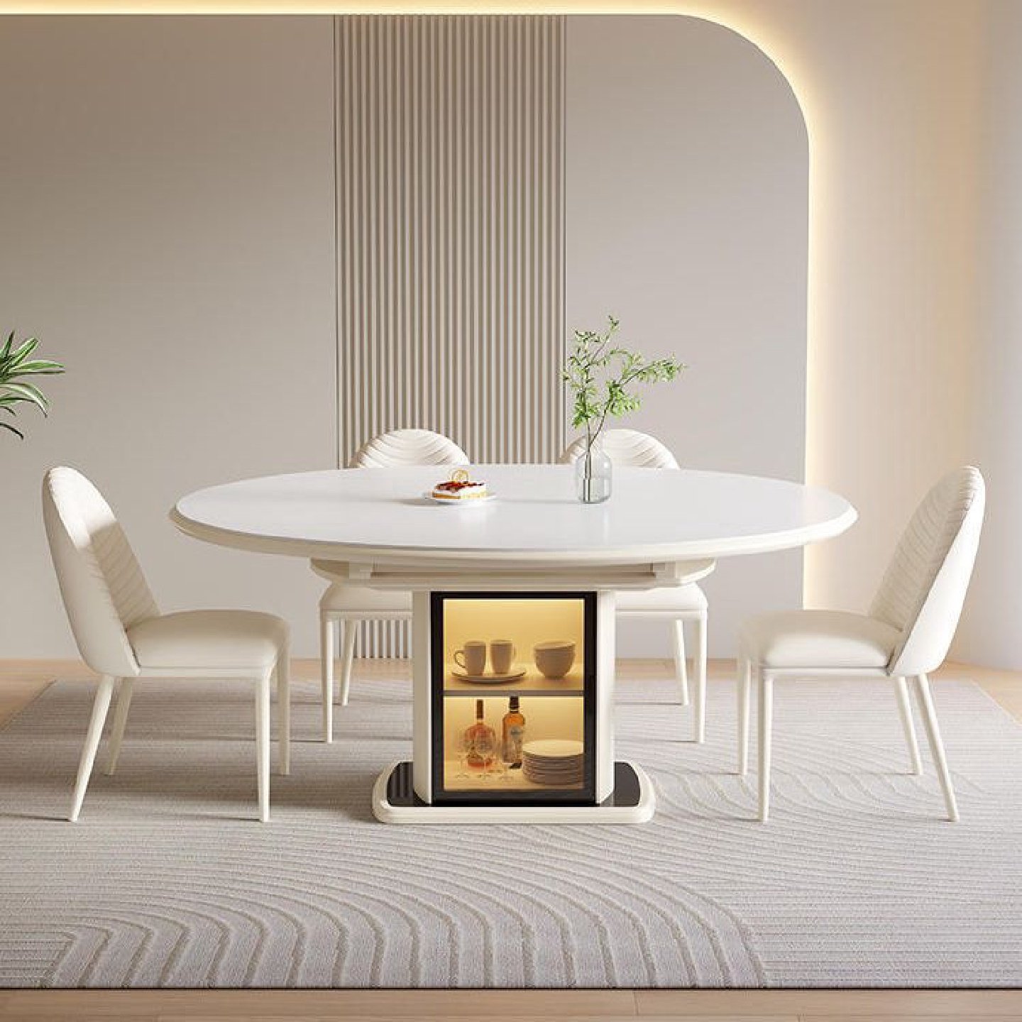 奶油风岩板餐桌椅方圆两用小户型轻奢可伸缩折叠电磁炉储物饭桌,淘宝优惠券,粉丝福利购,淘宝优惠卷