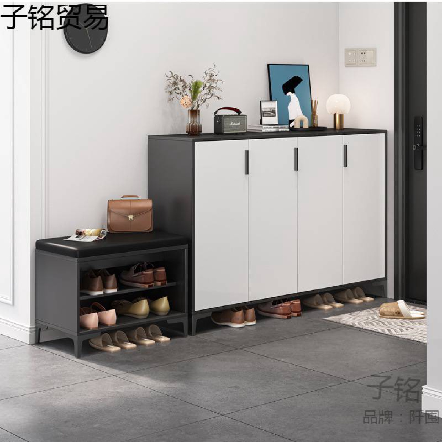 鞋柜家用门口室外过道电梯口有门带换鞋凳可坐鞋架玄关柜坐凳一体 - 图2