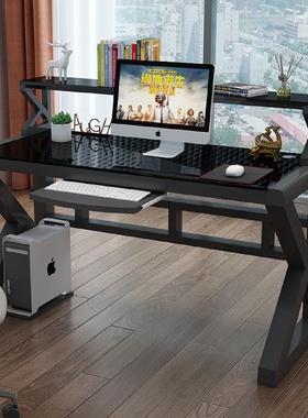 电脑台式桌家用书桌钢化玻璃简易书架卧室办公桌学生学习电竞桌子