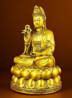 纯黄铜观音菩萨家用供奉观音佛像观世音菩萨家居摆件莲花柳枝观音