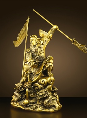 纯黄铜关公摆件武财神家用供奉家居饰品客厅店铺关二爷旗开得胜
