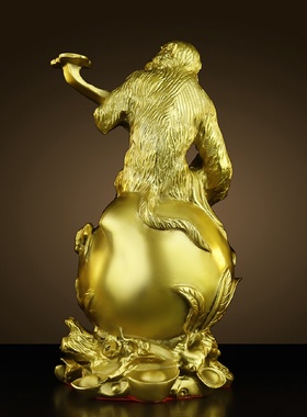 铜猴子摆件纯黄铜猴子助运气家居客厅办公室猴子吉祥物开业礼物