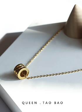 钛钢18金色弹簧小蛮腰项链女不掉色镶钻桶珠锁骨链颈链洗澡可戴