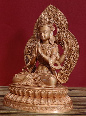 四臂观音佛像红铜纯铜随身5寸佛像藏传密宗供奉摆件观世音菩萨像