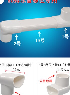 50管地漏下水管扁管移位器免挖地洗衣机卫生间阳台洗脸盆移位器