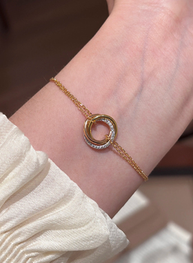 官方正品三环三色镶钻项链女士轻奢小众高级感锁骨链套装新年礼物